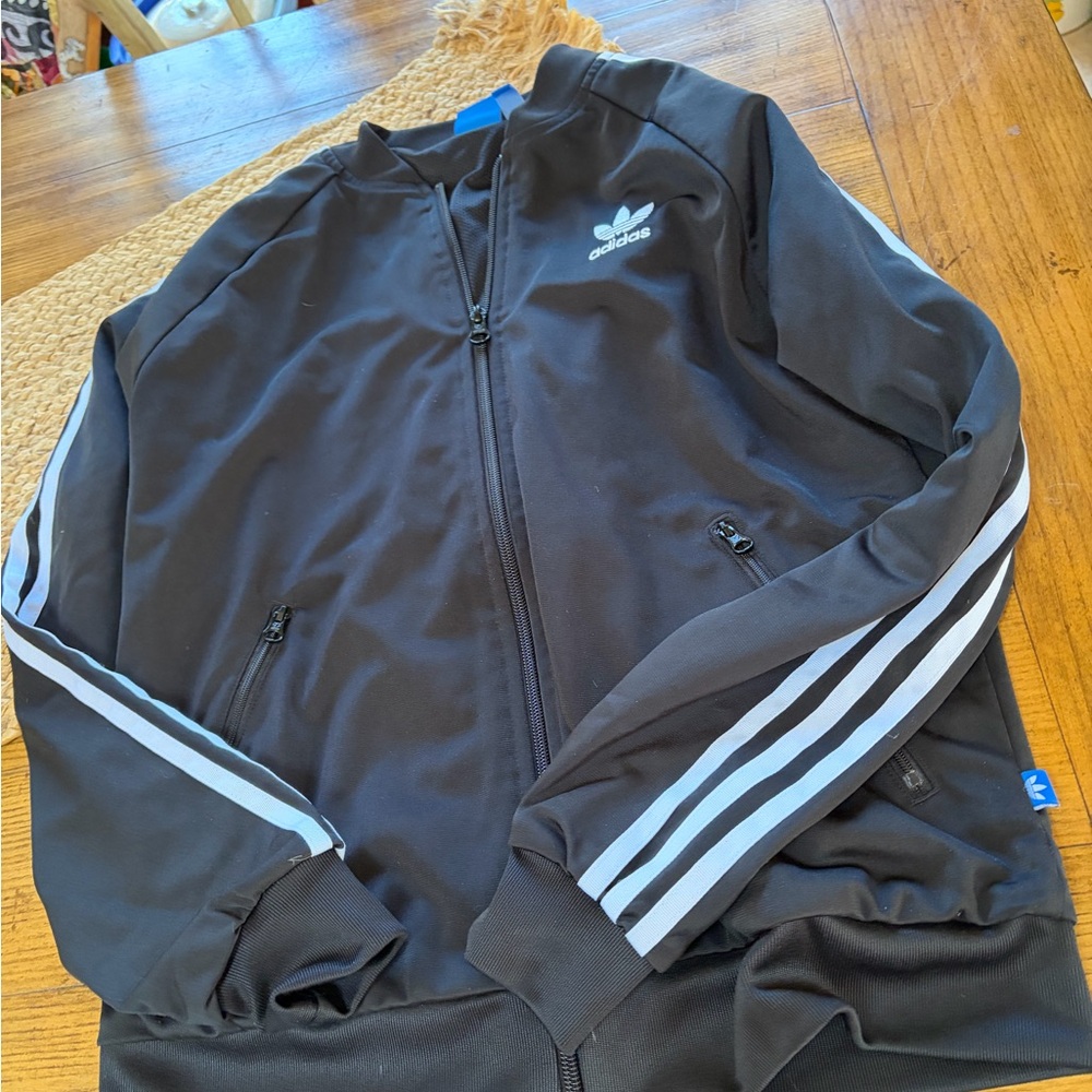 Adidas track suit set two 2 pcs zip jacket & pants medium unisex black white - Picture 12 of 13